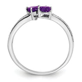 14k White Gold Amethyst and Diamond 2-stone Heart Ring